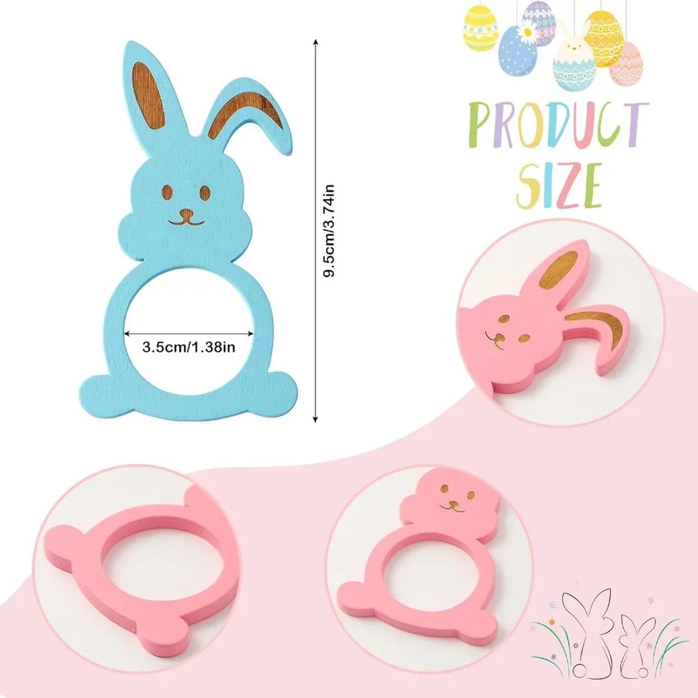 12 Wood Rabbit‎ Easter Napkin Rings Assorted Colors